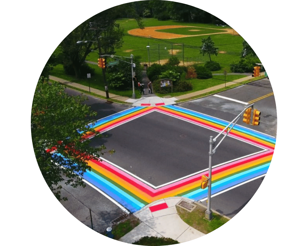 Maplewood Circle (1) rainbow crosswalk in Maplewood, New Jersey